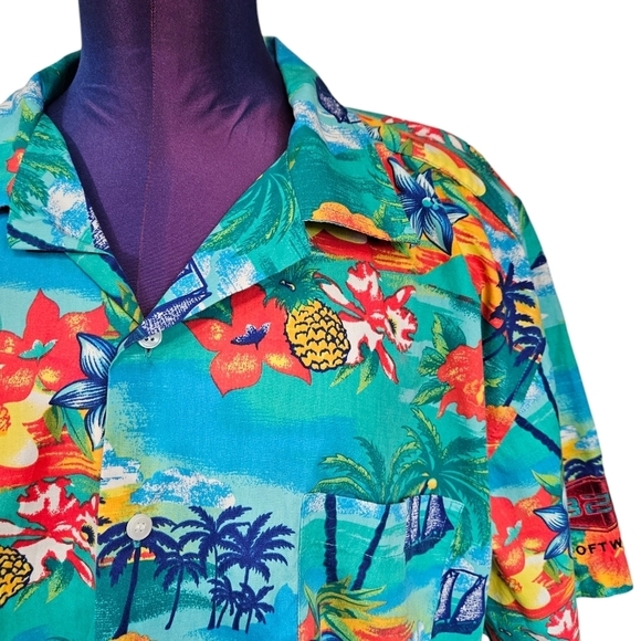 Blue Generation Colorful Tropical Button Front Hawaiian Shirt Size XL Men's F71 - Picture 3 of 11